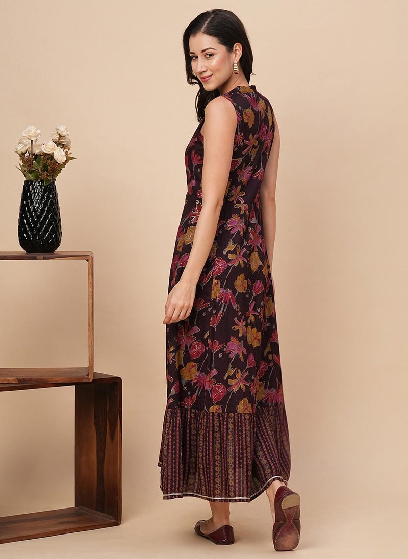 جلو باص فستان ماكسي نسائي بطبعة زهور وياقة ماندارين وغوتة باتي من جلوبس - Image 4